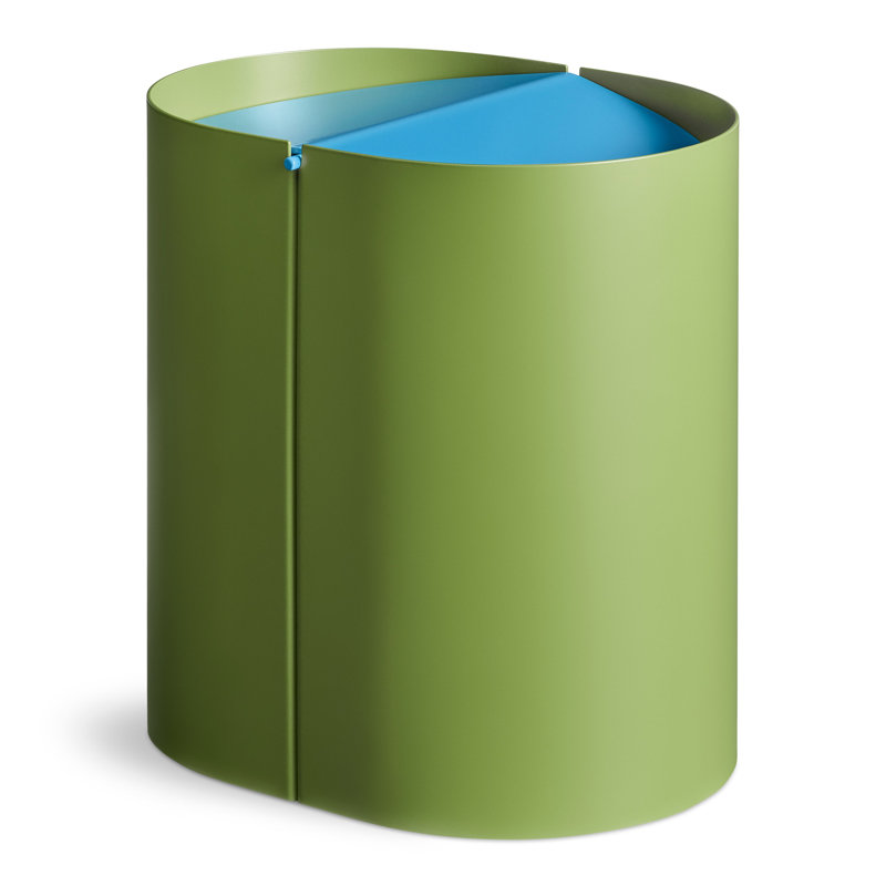 Grasshopper Green and Blue Metal Swing-Top Wastebasket