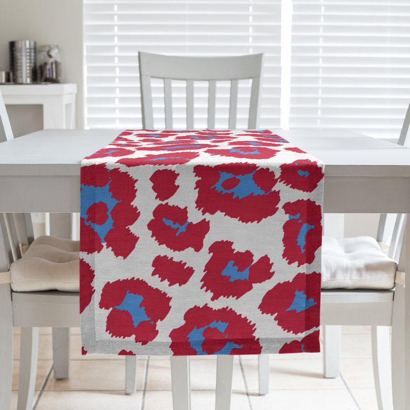 Animal Print Table Runner, 72" x 16", White/Red/Black