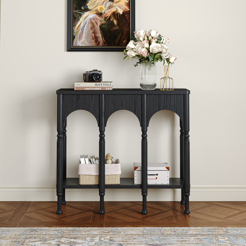 39" Solid Wood Console Table With Arch Design, Black