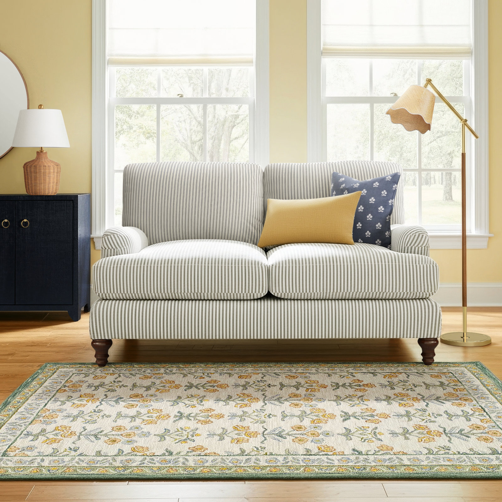 Walters 59'' Upholstered Loveseat, Cruise Adrift Gray Striped Basketweave