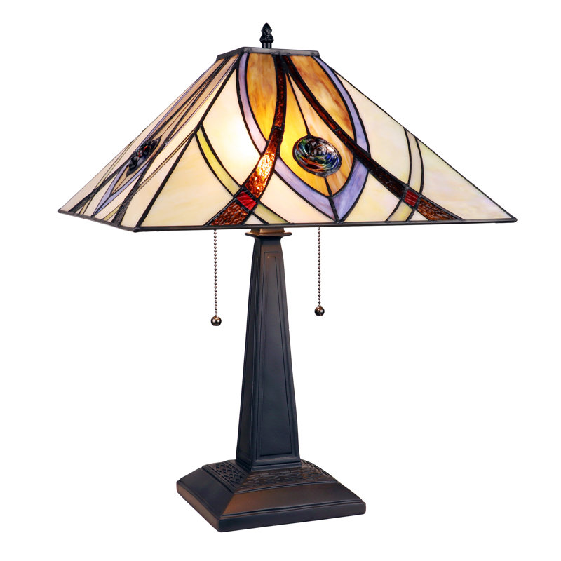 Orson Mission-Style Stained Glass Table Lamp with Bronze Base