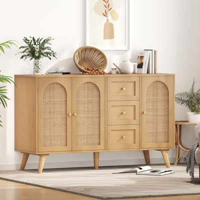 Buffet de cuisine en rotin avec portes et tiroirs Ahmiyah 50 po, armoire de rangement Buffet