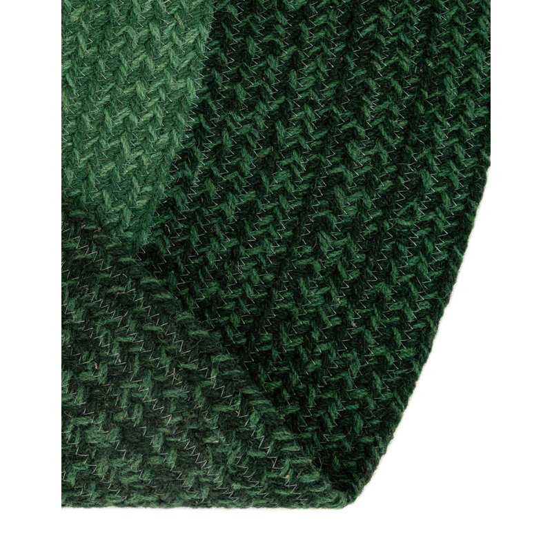  Ombre Hand Braided Wool Rug, Green, Round 5'1"