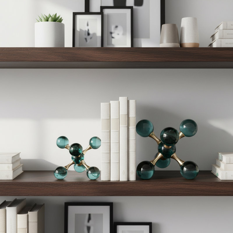 Decorative Book Ends for Home Decor – Modern Bookends for Shelf Decor and Bookshelf Decor – Statement Piece and Office Styling Accessory for Organizing Books – 7", Green & Gold