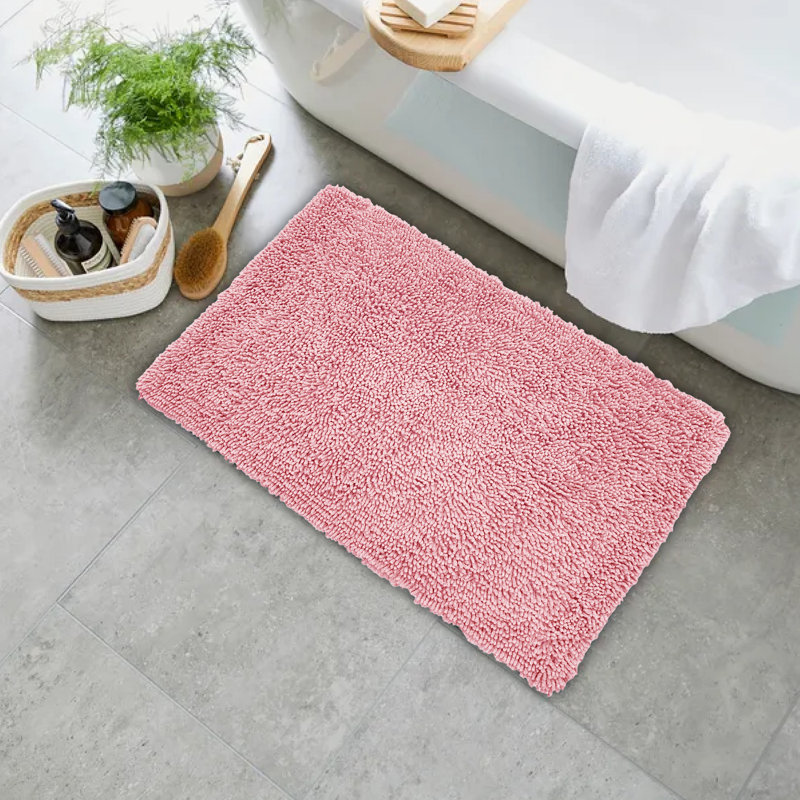 Hayworth Plush Cotton Bath Mat, Pink, 17" W x 24" L