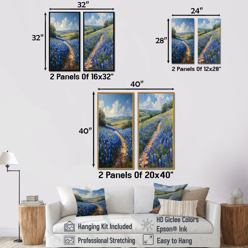 «Blue Bonnets Summer Blue», ensemble de 2 pièces bleues «Blue Bonnets Fields I», H 40 po x l 40 po, Ne s’applique pas