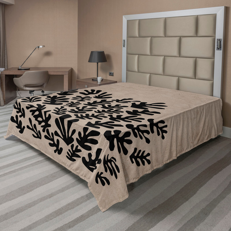 Drap plat moderne de style bohème Ambesonne, Taupe chaud / motif floral gris anthracite