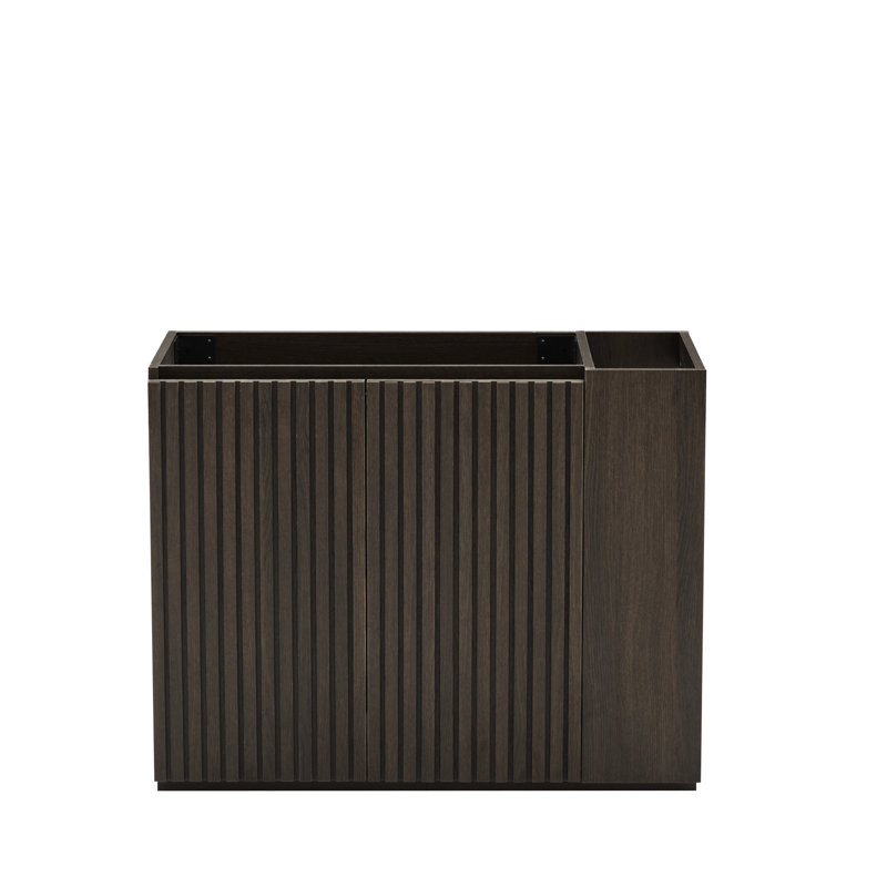 Meuble-lavabo mural de 36 po, quatre tiroirs noirs doux, pré-assemblé, épissure couleur noyer, panneaux de qualité E1, laque E0, poignée cachée, drainage en forme de U, évier de 4,7 po, trop-plein aux normes européennes