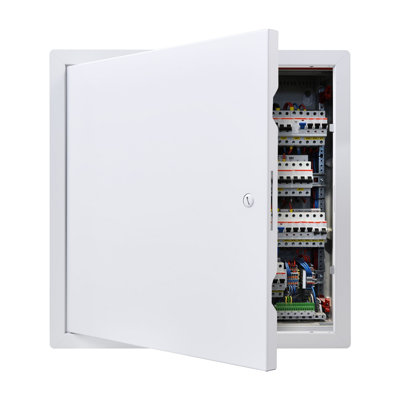Panneau d'accès en acier galvanisé pour cloison sèche et plafond, porte de service à charnière 15,2 x 15,2 po avec loquet de tournevis, finition blanche, découpe de 14,4 x 14,4 po