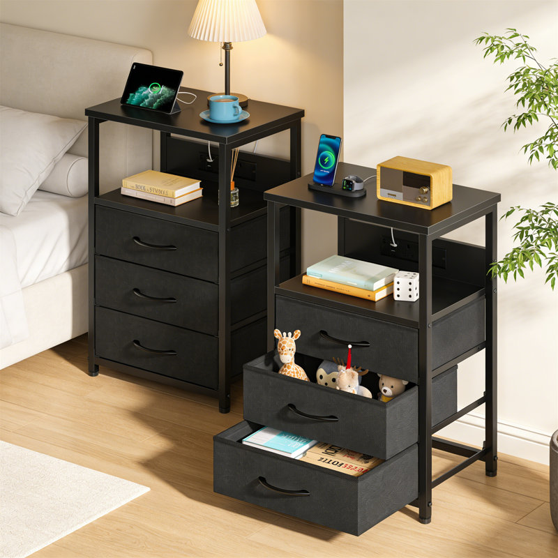 40cm W Metal Bedside Table, Black