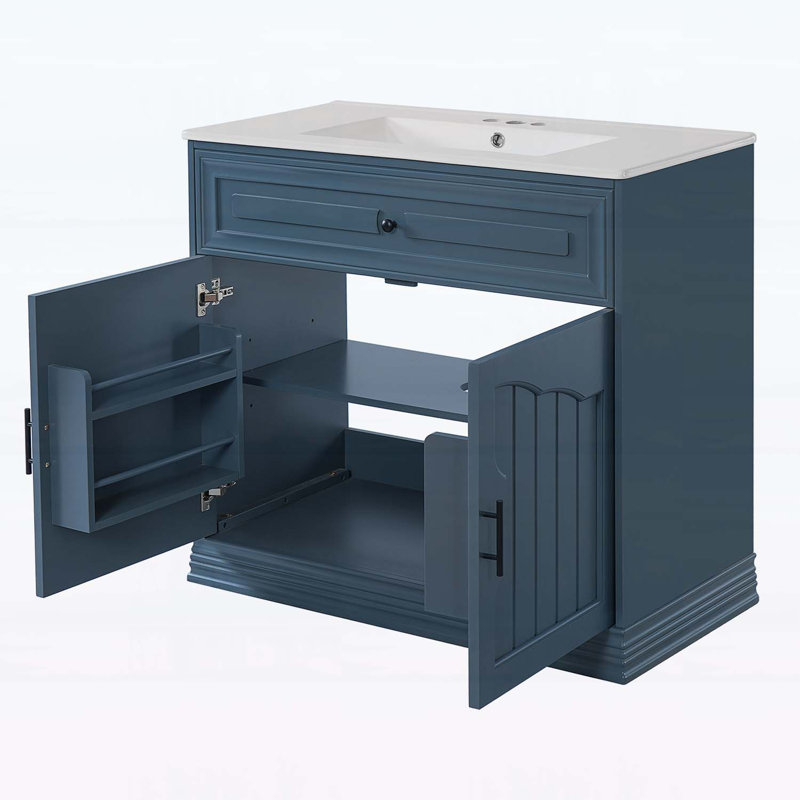 Meuble-lavabo de 36 pouces avec lavabo en céramique, 2 grandes portes à fermeture douce et cadre en bois pour un rangement élégant
