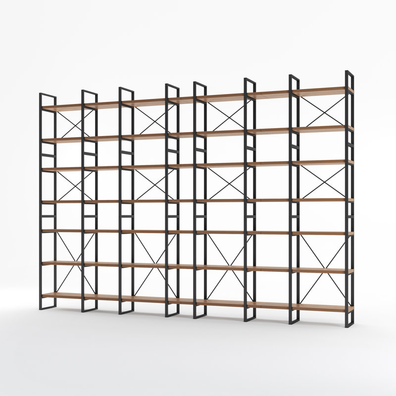 Lotus Large Room Division and Library Bookshelves, (7 Shelves) 99.6" H x 142" W x 12.5" D./Oak