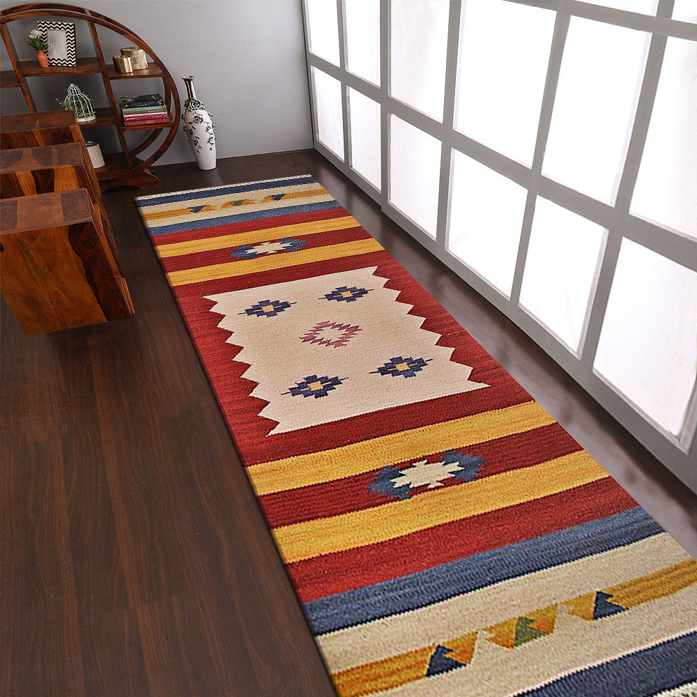 Manns HAND WOVEN FLAT WEAVE KILIM WOOL ECO-FRIENDLY AREA RUGS - Multicolor | Contemporary Design | Area Rugs for Living room, Bedroom Union Rustic Rug 