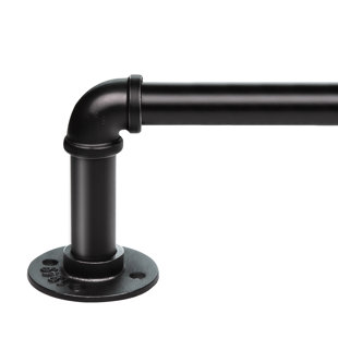 Einstein 1" Adjustable Industrial Pipe Black Curtain Rod Rust Resistant Ceiling Or Wall Mount For Windows