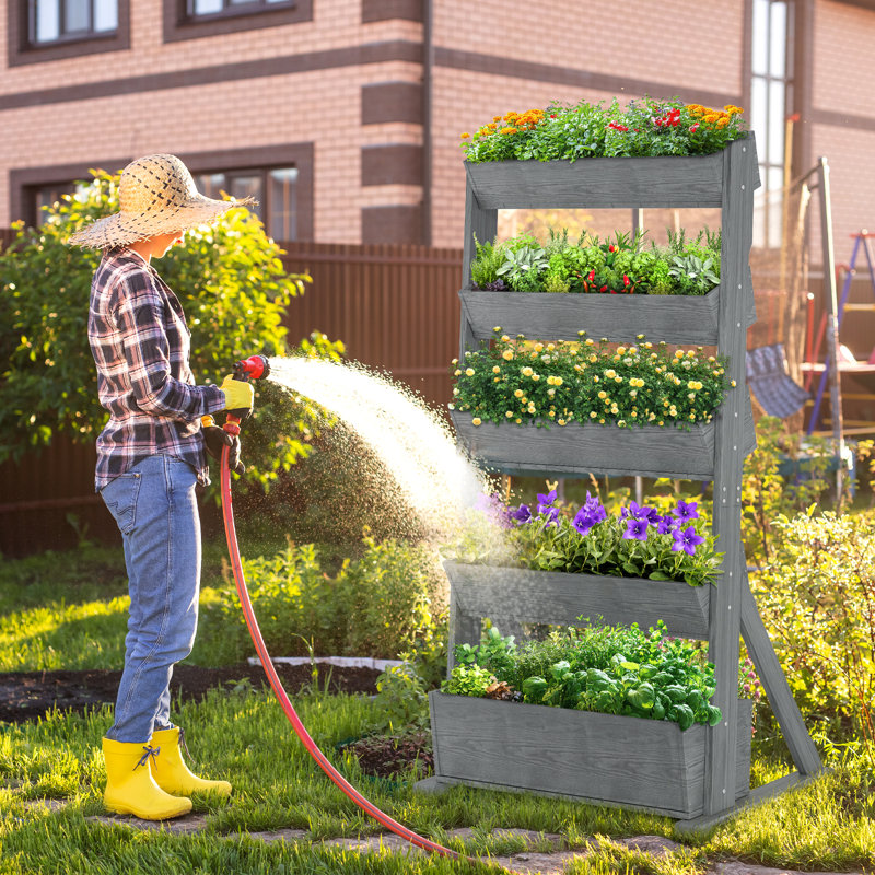 Lit de jardin vertical en bois Shanitha, support de plante en bois autoportant, H 66,9 po x l 18,1 po x P 29,9 po