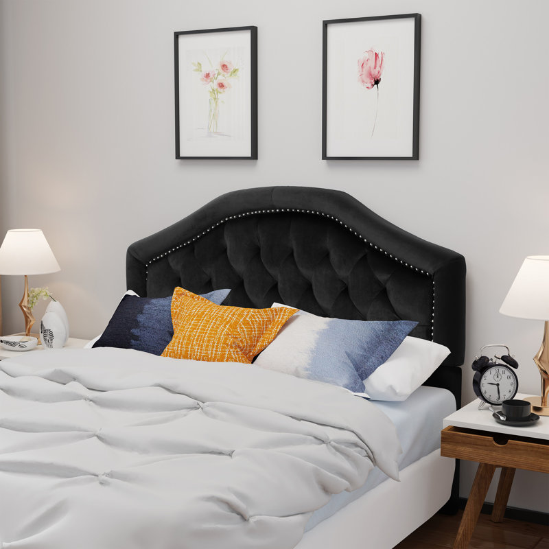Tête de lit tapissier à panneau en métal Danni, Mélange de polyester gris, Double