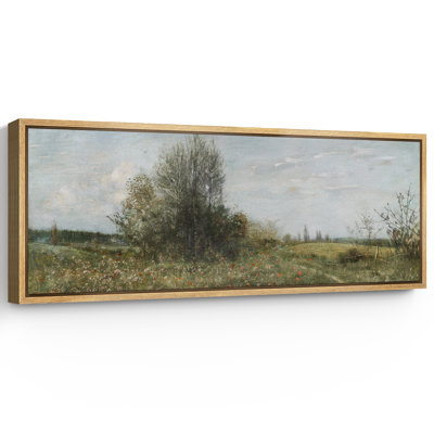 Country Road Through Wildflower Field Extra Large Framed Wall Art Oversized Canvas Print