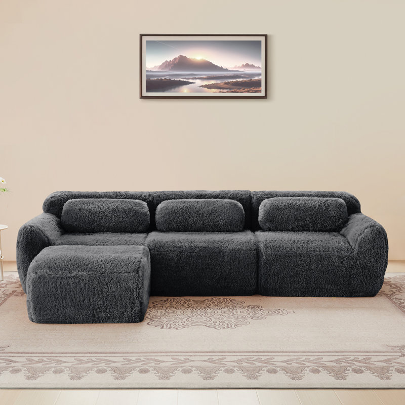 Boneless L-Shaped Boneless Sofa,Soft Fluffy Plush Fabric,With 32D High Density Sponge,No Assembly Required,Ergonomic Design Bottom Anti-Slip Design,Fits Living Room
