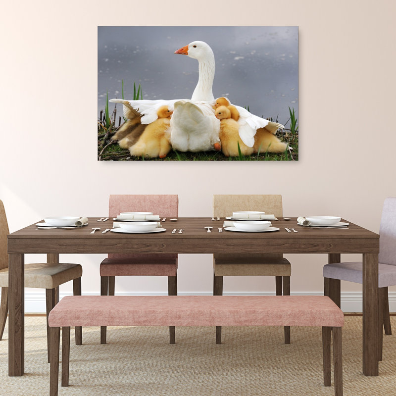 Protective Goose Family Peaceful Serene Contemporary Bird Goose Nature Spring Wall Art Print 1 Piece Wrapped Canvas Wall Art