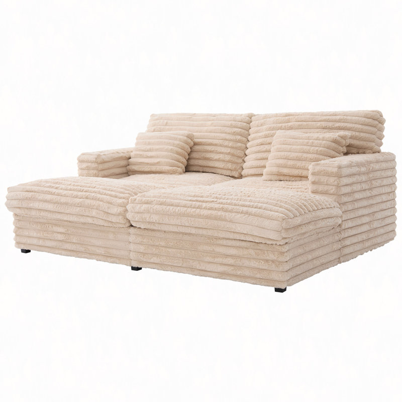 Double méridienne de 83,5 po avec deux coussins de soutien, ports USB et porte-gobelets, Champagne
