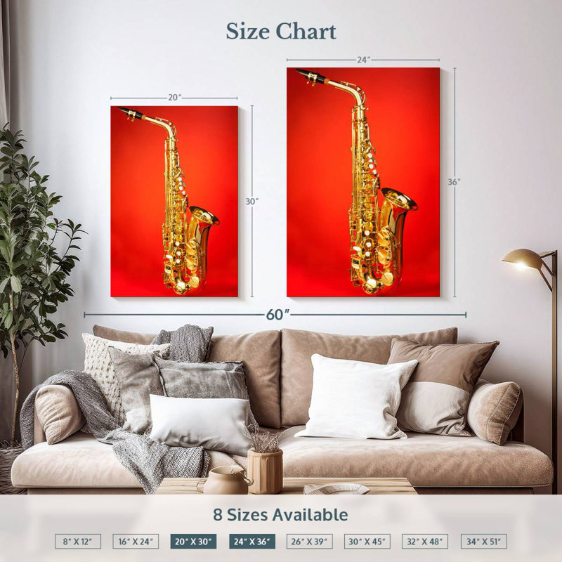 Abarca Saxophone On Red, 36" H x 24" W
