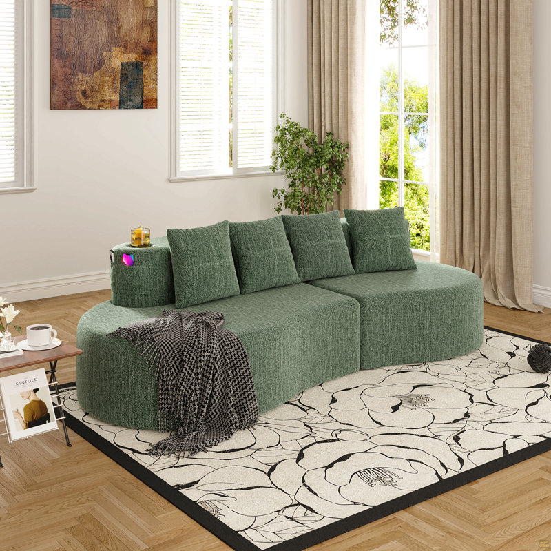 Canapé modulaire incurvé moderne 3 places, Chenille verte, Vert