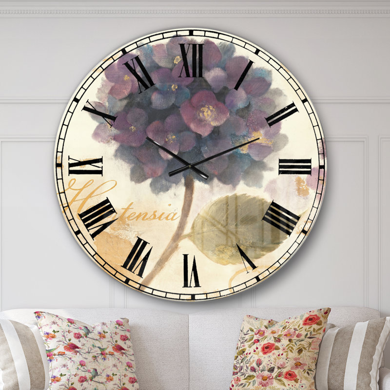 Horloge murale Abondant Hydrangea Flower I - Farmhouse, Grand, Mauve