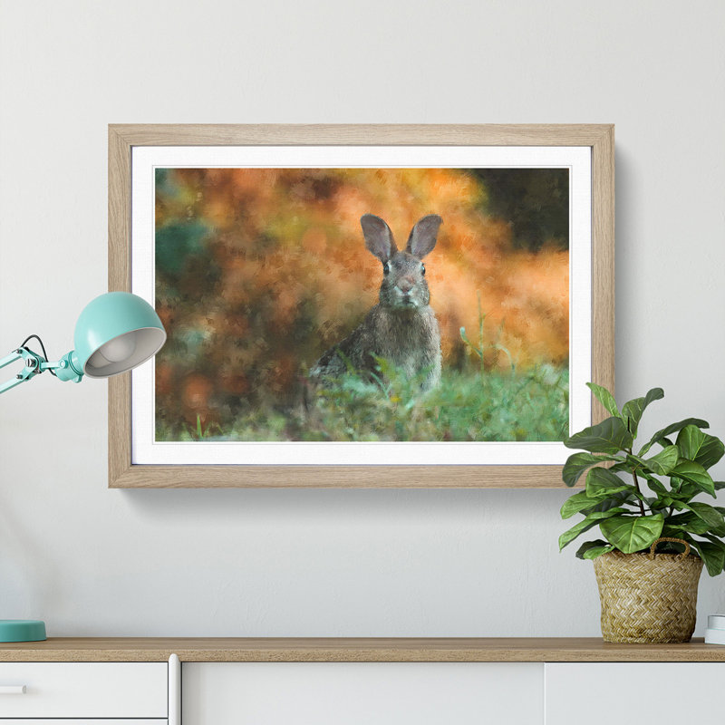 Hare in a Meadow - Framed Print, 24cm H x 33cm W x 2cm D, Oak Framed