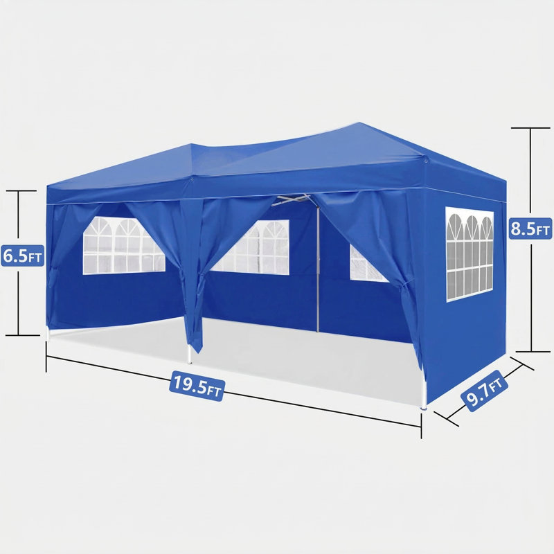 Portable Outdoor Folding Tent Measuring 10x20 Feet, Pop-Up Style, Includes 6 Removable Sidewalls, Carry Bag, and 4 Weight Bags