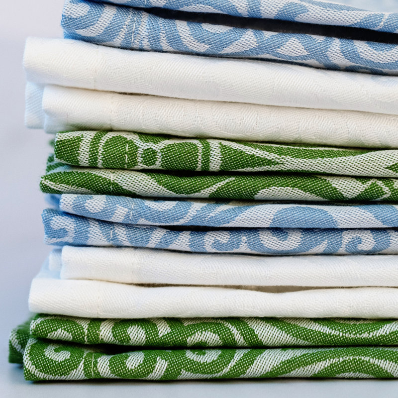 Blue Cotton Damask Pattern Table Runner