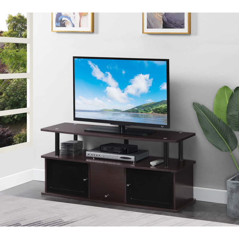 Meuble télé avec 3 armoires de rangement et tablette pour téléviseur de 55 po ou moins Edwin, Espresso / Noir