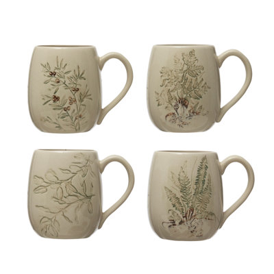 Types de tasses en grès Debossed et vernis craquelé réactif vert