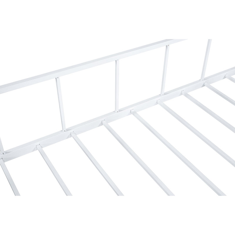 Lit superposé simple contemporain avec angle, conception de maison blanche, structure entièrement métallique, toit, idéal pour la chambre à coucher avec style, couleur, construction, structure de toit