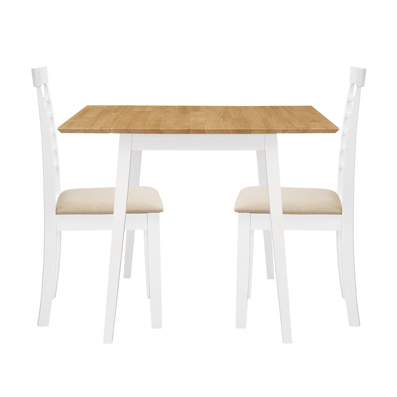 Ahwahnee 2 - Person Drop Leaf Rubberwood Solid Wood Dining Set, White, White