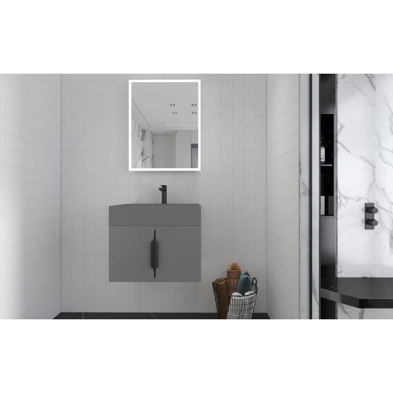 Ensemble de meuble-lavabo simple 24 po avec surface solide Amazon, Gris, Noir, Gris