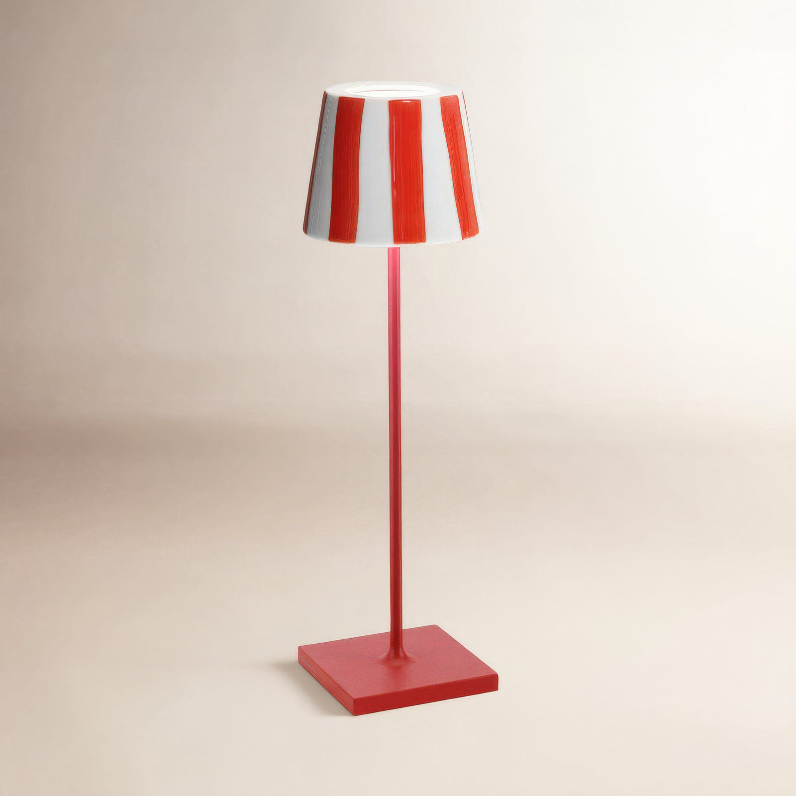 Poldina Ceramic Table Lamp, Red Lamp/Red Stripes