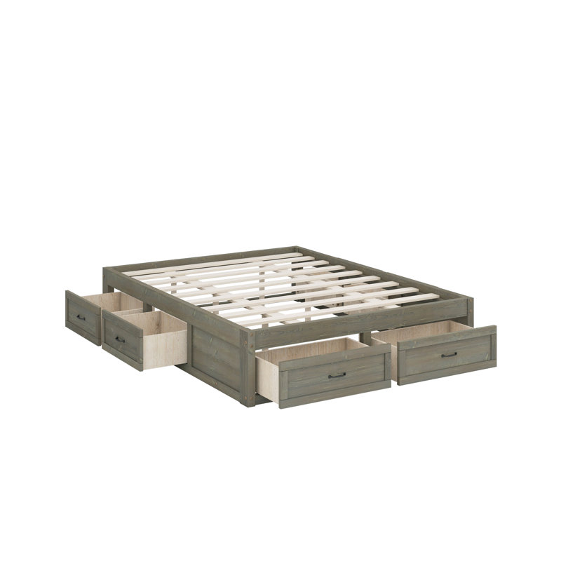 Grand lit plateforme avec tiroirs, Gris antique