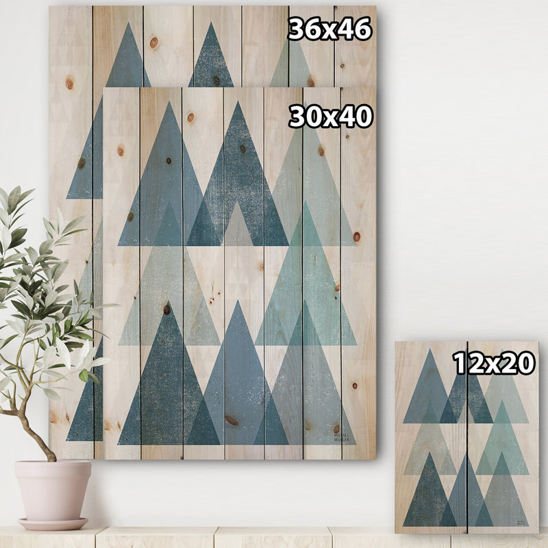 minimal Triangles IV Blue - impression moderne Mid-Century sur bois de pin naturel, H 20 po x l 12 po x P 1po