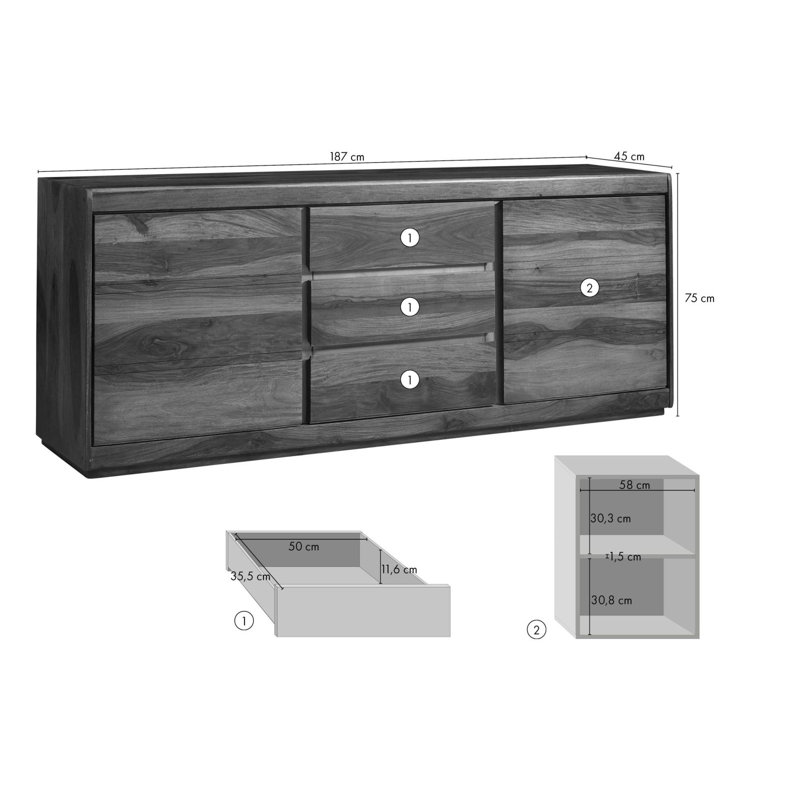 Sydney 187cm Solid Wood Sideboard, Unique noble
