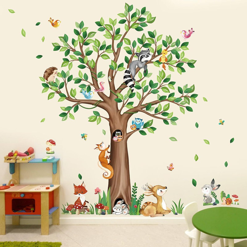 Autocollants muraux animaux de la forêt - multicolore - grande taille (H 135 cm / 53 po) / vinyle auto-adhésif / style chambre d'enfant