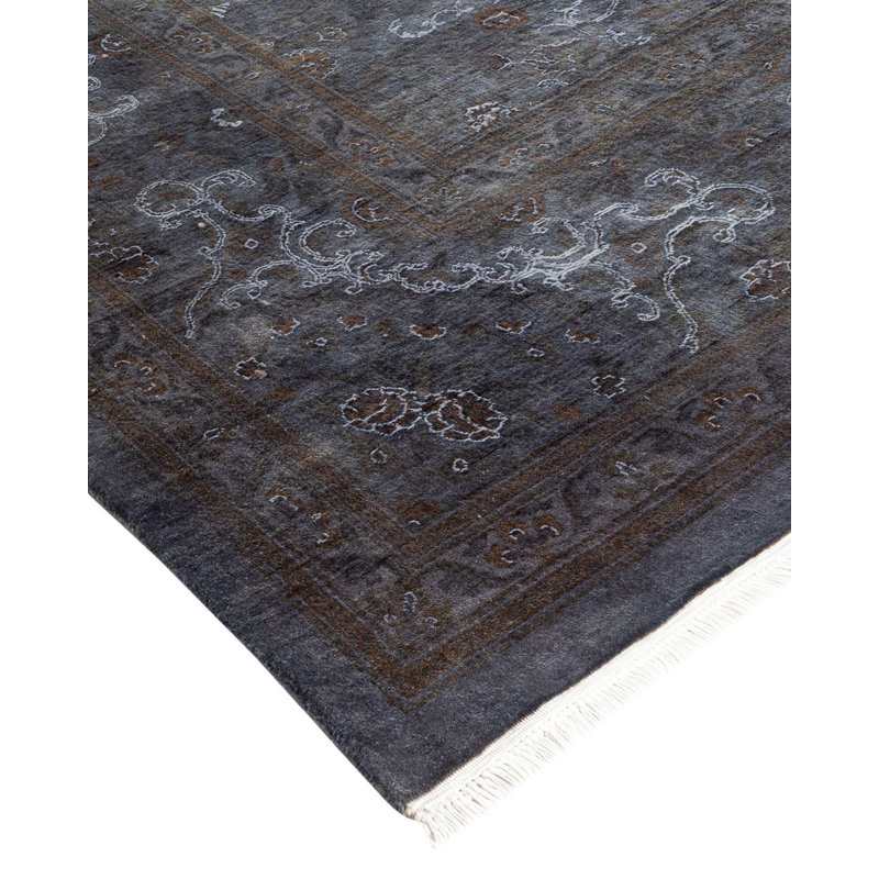 Tapis gris noué à la main de conception unique Chimel