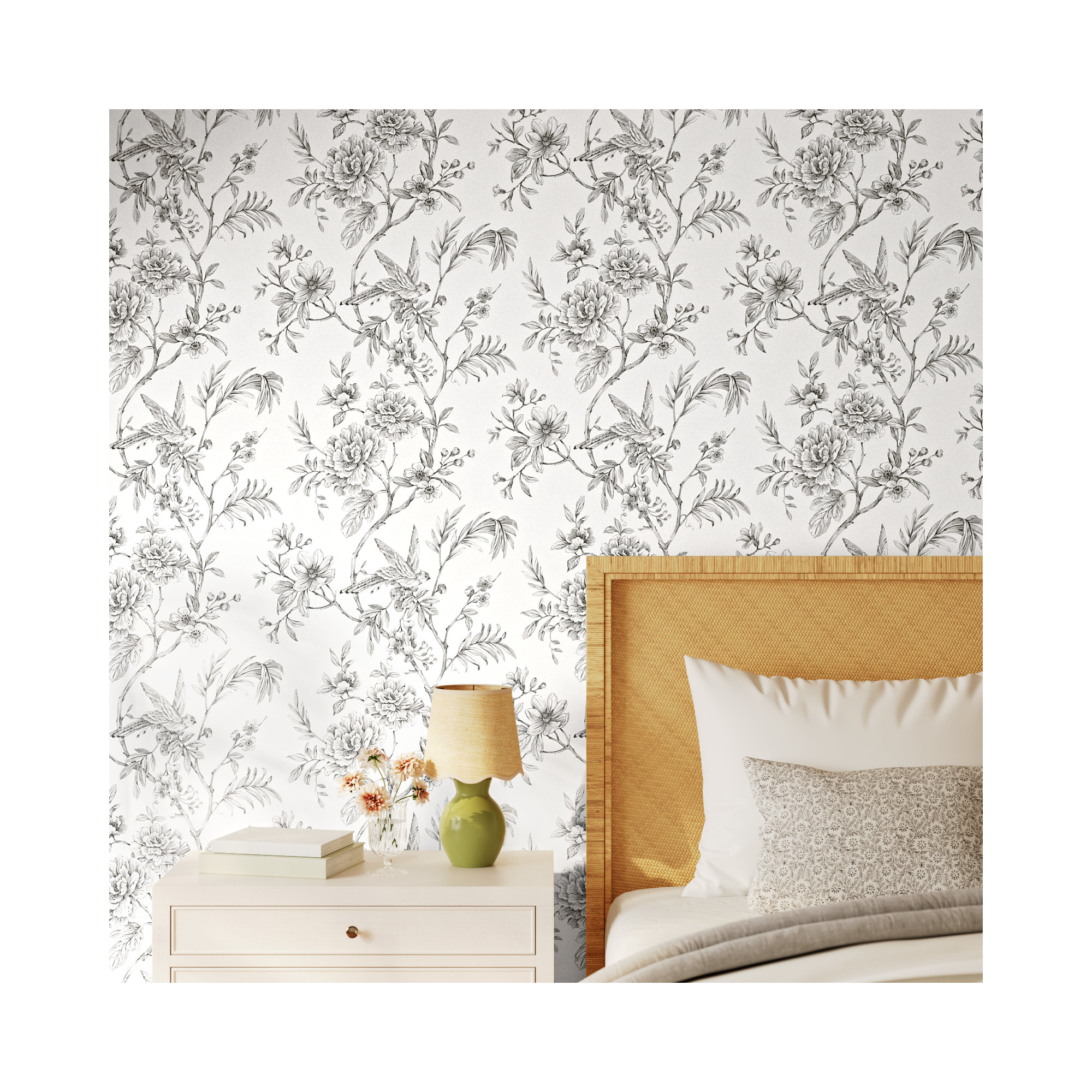 Melvin Floral Trail 33' L x 20.5" W Smooth Wallpaper Roll, Gray