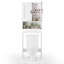 Design confortable, rangement au-dessus des toilettes avec portes et étagères ouvertes-135574064-103237402