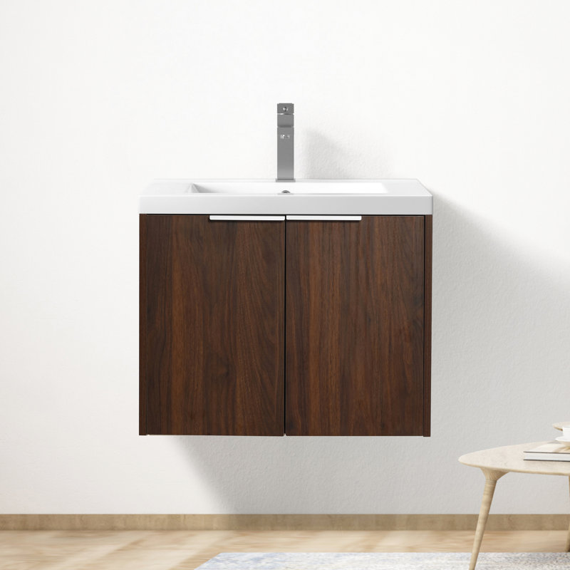 Armoire de salle de bain moderne 24 po avec lavabo - porte à fermeture douce, fixation flottante pour portes de salle de bain