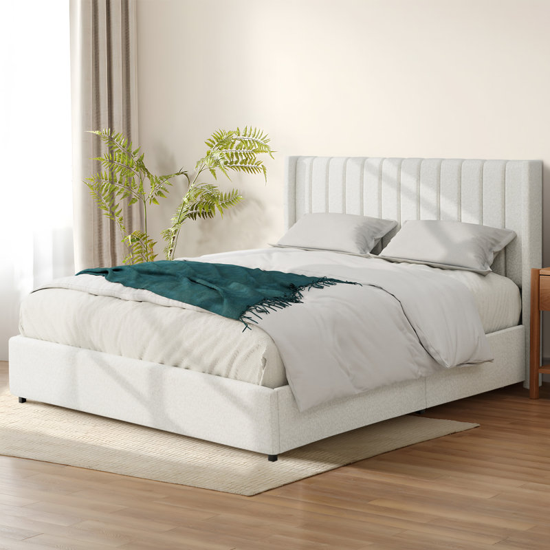 Lit plateforme grand avec tête de lit tapissier avec rangement à 4 tiroirs