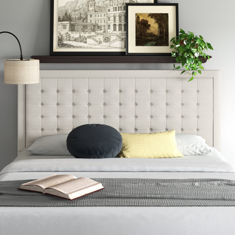 Tête de lit tapissier Kaster, Double, Lin gris