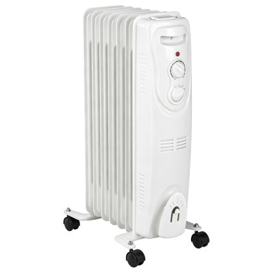 Chaufferette de radiateur remplie d'huile à 7 ailettes 1500 watts avec thermostat réglable Airo Comfort 1500 W 3 poignées de transport et roues - blanc