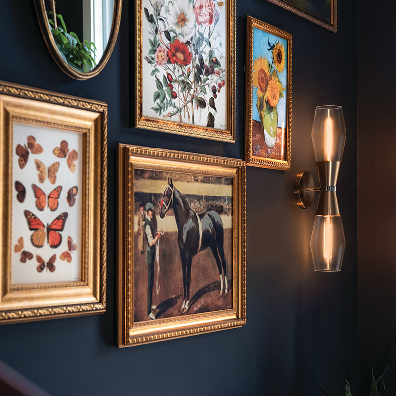 Livie 2-Light Tall Angular Wall Sconce with On/Off Button, Lacquered Brass