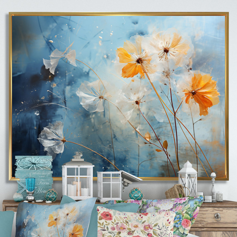«Dandelion Natures» sur toile, Cadre flottant doré, H 30 po x l 40 po x P 1,5 po