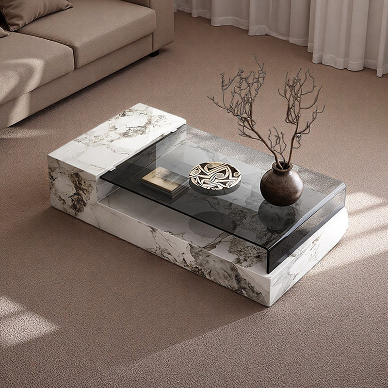 Table basse en ardoise avec rangement ouvert Simplicity, Blanc / noir / gris, H 11,81 po x L 59,05 po x l 29,52 po